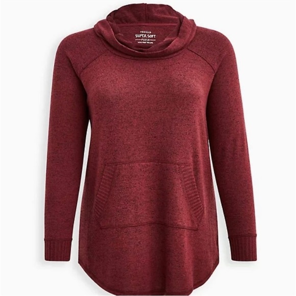 Torrid zinfandel cherry red super soft plush cowl sweatshirt size 2X (2) NWT - Picture 4 of 11